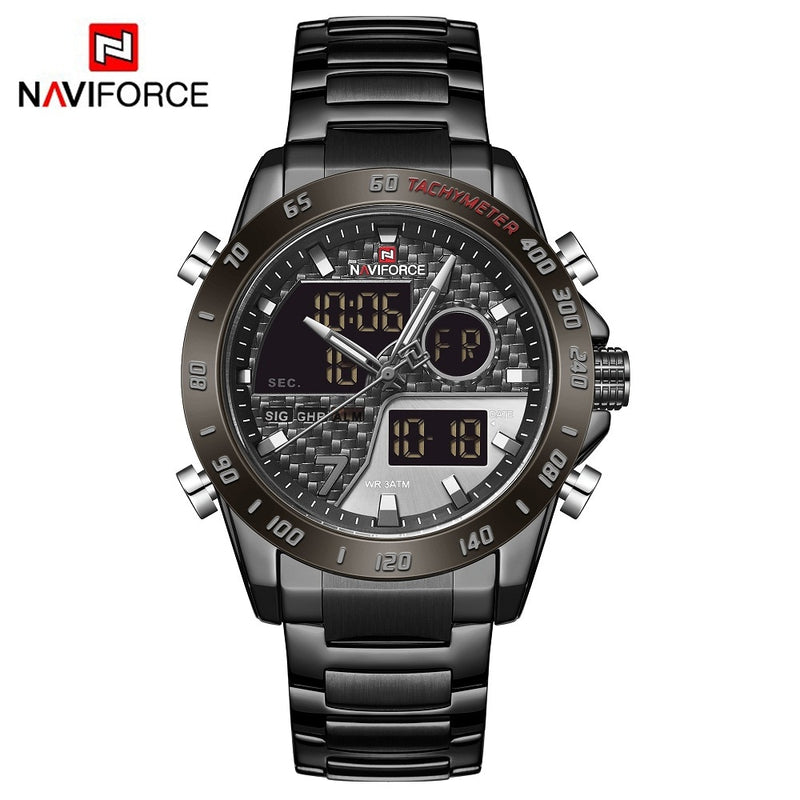 NAVIFORCE Luxury Brand Quartz Men Watches LED Digital Sport Wristwatches Steel Strap Waterproof Business Clock Relogio