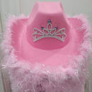 Women Wide Brim Fedora Women Girl Tiara Western Pink Cowboy Hat for Party
