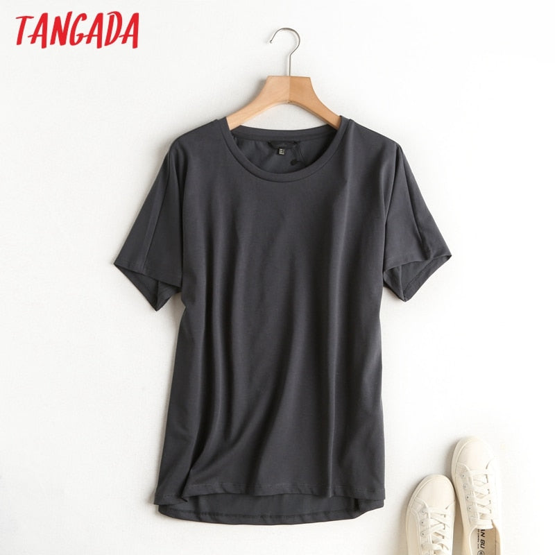 Tangada 2022 Frauen Khaki Basic Baumwolle T-Shirt Kurzarm O Hals T-Shirts Damen Casual T-Shirt Street Wear Top 6D5