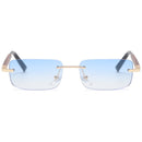 Peekaboo gafas de sol rectangulares sin montura teñidas retro azul marrón marco de madera de imitación sin marco mujeres gafas para hombres uv400