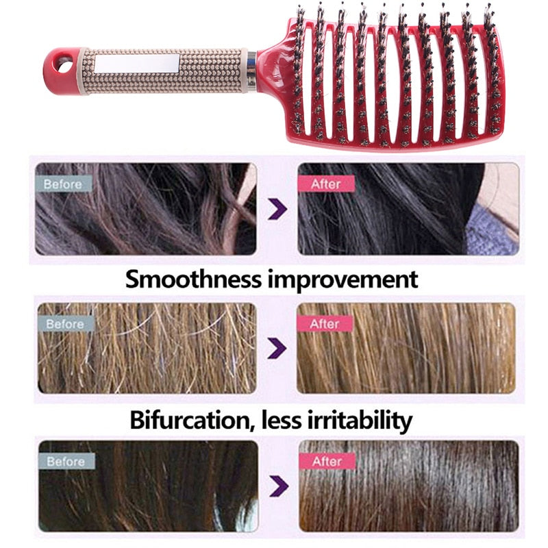 Huiyun Hot Hair Brush Wildschweinborsten-Kopfhaut-Massagekamm Nylon Frauen Wet Curly Tangle Brushes Salon Detagling Hairdressing Styling
