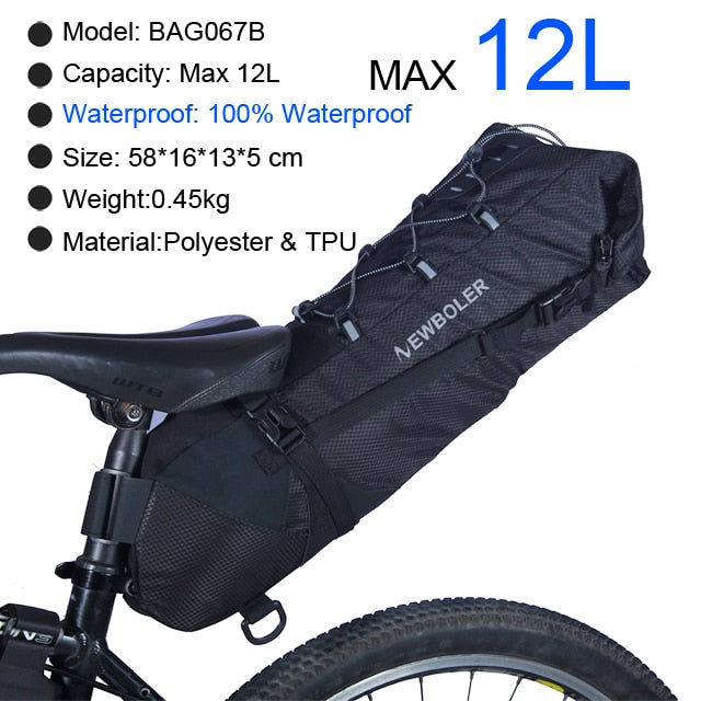 NEWBOLER Fahrradtasche Wasserdicht 13L Große Kapazität Fahrrad Satteltasche Radfahren Faltbare Hecktasche MTB Rennrad Kofferraum Bikepacking