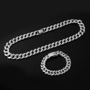 Necklace +Watch+Bracelet Hip Hop Miami Curb Cuban Chain Gold Color Iced Out Paved Rhinestones CZ Bling Rapper For Men Jewelry