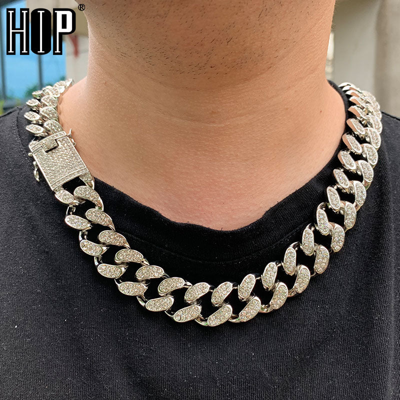 Hip Hop 1Set 20MM Full Iced Out Paved Rhinestones Miami Curb Cadena cubana CZ Bling Rapper Collares para hombres Joyería