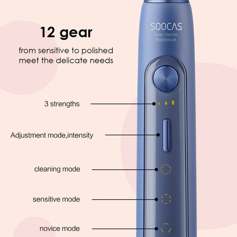 Cepillo de dientes eléctrico SOOCAS X5, cepillo de dientes sónico inteligente recargable, cepillo de dientes ultrasónico automático, limpieza de dientes, 12 modos IPX7