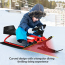 Kids Snow Racer Sled w/ Steering Wheel &amp; Double Brakes Pull Rope Iron Outdoor