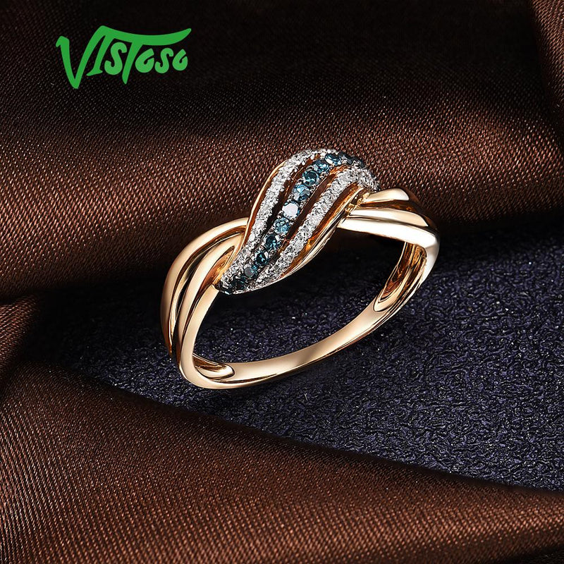 VISTOSO Genuine 14K 585 Yellow Gold Sparkling Fancy Blue Diamond Ring For Women Luxury Engagement Anniversary  Lady Fine Jewelry