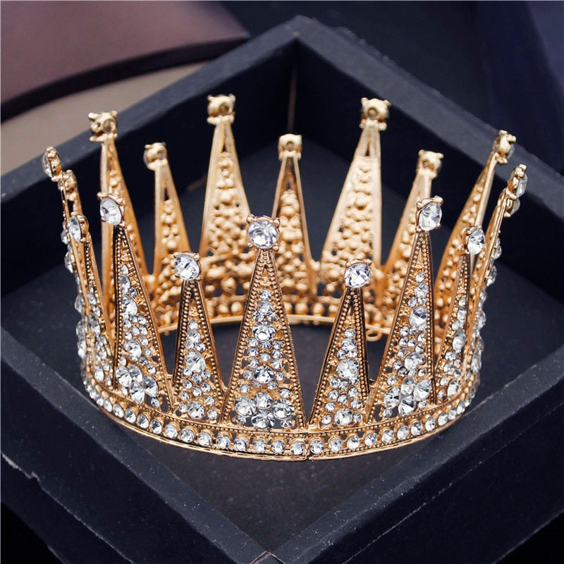 Baroque Rhinestone Crown Metal Circle Bride Tiaras Hair Jewelry Pageant Birthday Party Head Ornaments Princess Diadem Accessory