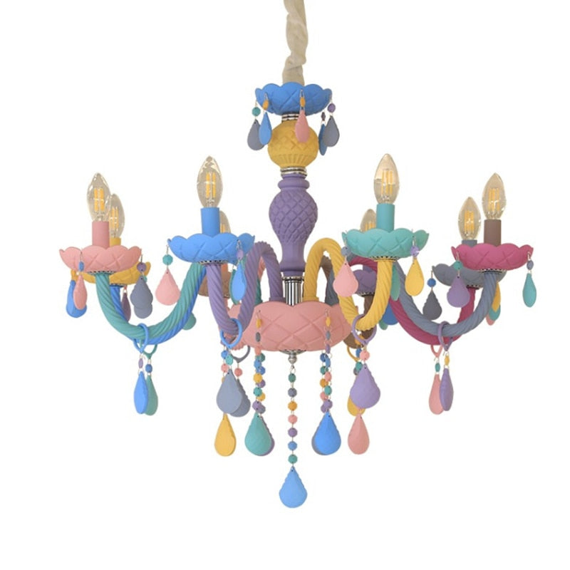Candelabro de cristal de arcoíris vela europea dormitorio habitación de los niños niña americana princesa Makaron candelabros colgantes iluminación