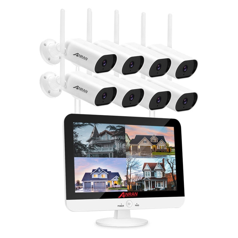 Kit de videovigilancia ANRAN, sistema CCTV de grabación de Audio de 3MP, sistema de cámara de vigilancia inalámbrica, Monitor NVR de 13 pulgadas, resistente al agua