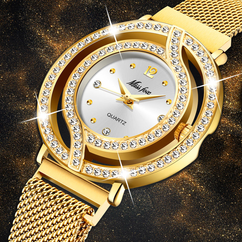 2020 MISSFOX Luxury Women Watches Magnetic Female Clock Hollow Bezel Quartz Wristwatch Xfcs Fashion Diamond Ladies Wrist Watch