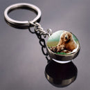 Animals Keychain Cat Dog Bear Peacock Rabbit Squirrel Phoenix Double Side Glass Ball Pendant Keyring