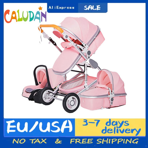 High Landscape Kinderwagen 3 in 1 mit Autositz Rosa Kinderwagen Luxus Reisekinderwagen Autositz und Kinderwagen Babytrage Kinderwagen