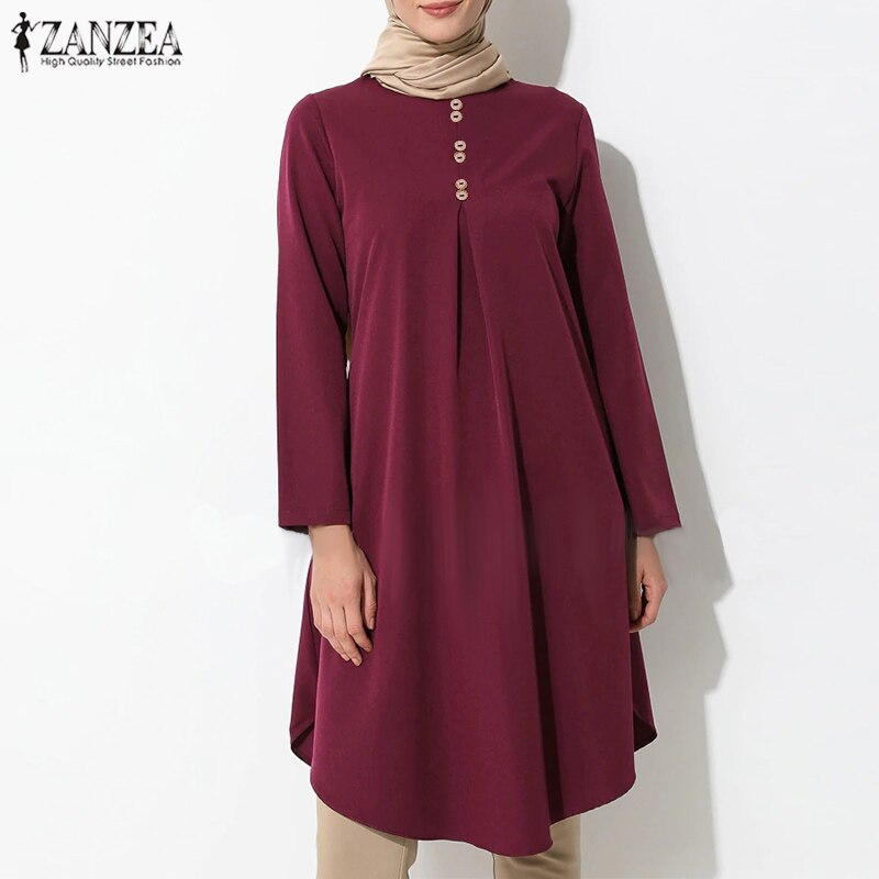 Women's Asymmetrical Blouse ZANZEA 2022 Vintage Muslim Long Shirt Casual Long Sleeve Blusas Female Button Tops  Tunic