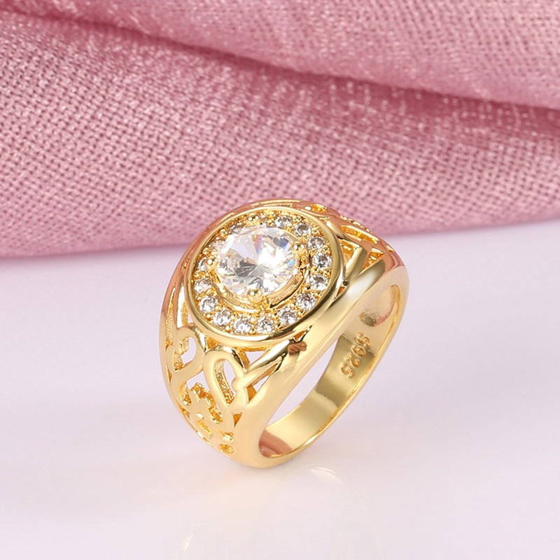 Kinel Big Wide Wedding Men Rings Fashion Dubai Yellow Gold Color White Cubic Zirconia Rings For Women Boho Retro Jewelry