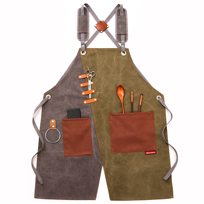 Durable Goods craftsman Apron Canvas Cross Back Adjustable Apron with Pockets for Women and Men Kitchen Cooking Baking Bib Apron