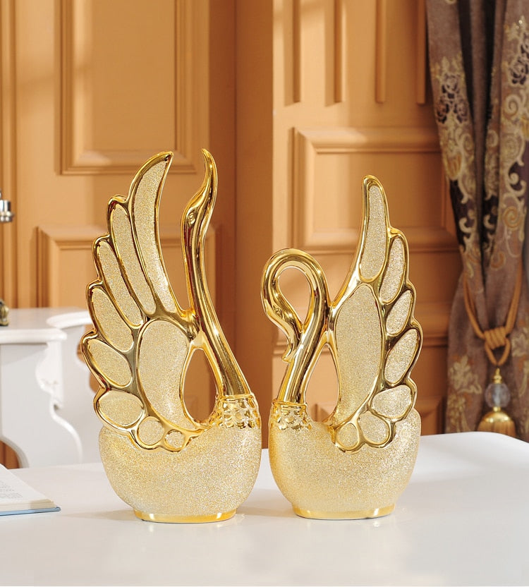 EWAYS 2PCS/SET Swan Lovers Home Decor Ceramic Crafts Porcelain Animal Figurines Wedding Decoration Lovers New Year Gift