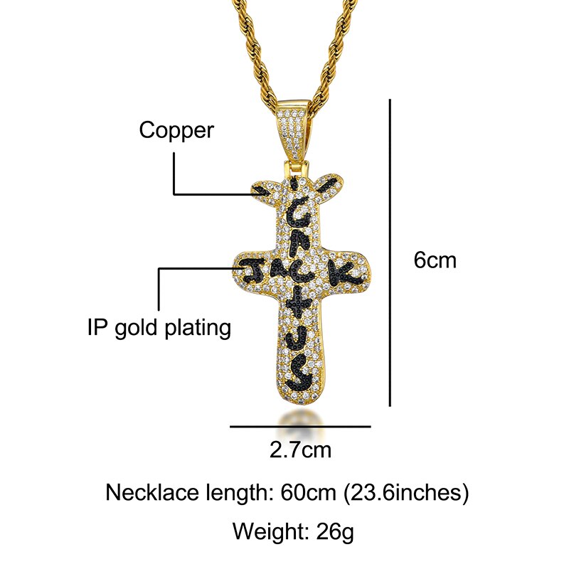 Hip Hop Cactus Jack CZ Cross Iced Out Cubic Zirconia Silver Color Necklaces & Pendants For Men Jewelry