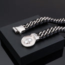 Fongten Antique Teen Wolf Head Charm Bracelet Braid Stainless Steel with Leather Rope Men's Bracelets Bangle Wristband Pulseira