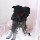 High Quality Lolita Halloween Lolita ROSE Large Bow Halloween Witch Cap Witch Hat Mo Nv Mao