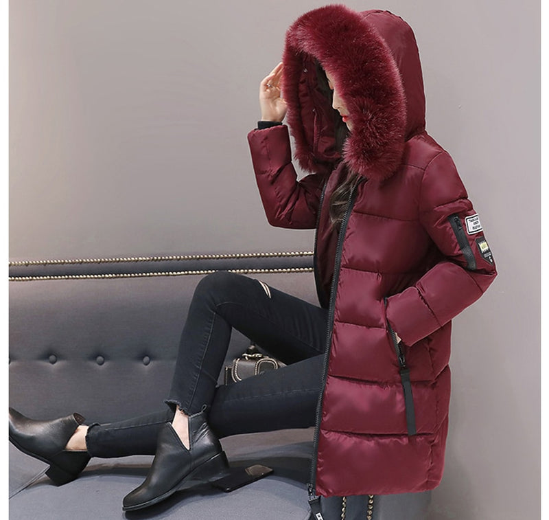 2021 neue lose lange Damen Winterjacke mit Kapuze und Pelzkragen warmer dicker Parka Baumwolle gepolsterte weibliche Mode Damen Mantel Parkas