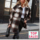 Vintage women 2021 long sleeve woolen coats fashion ladies thick plaid coat female streetwear elegant girls oversize jacket chic