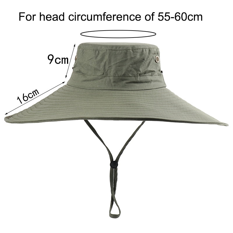 16cm Long Wide Brim Sun Hat Breathable Safari Hat Men Women Boonie Hat Summer UV Protection Cap Hiking Fishing Bucket Hat Beach