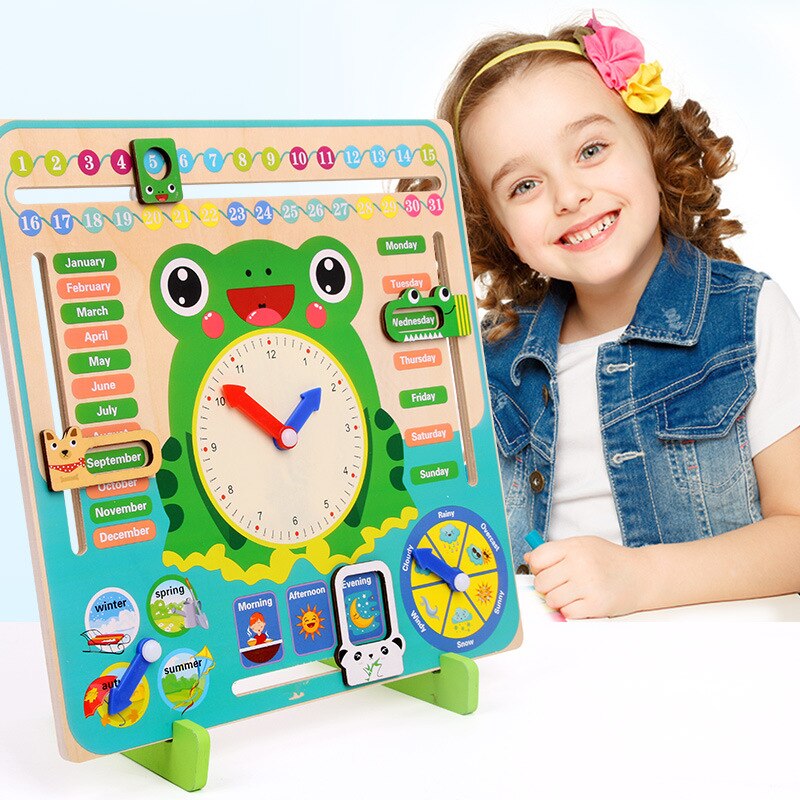 Juguetes de madera Montessori, calendario de temporada meteorológica para bebés, reloj, rompecabezas de cognición, juguetes educativos para niños en edad preescolar