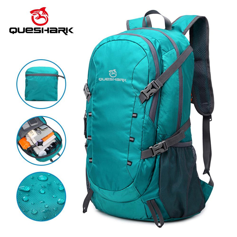 QUESHARK 40L Ultraleichter, Wasserdichter, Weicher, Faltbarer Camping-Schulterrucksack, Klettern, Reisen, Bergsteigen, Wandern, Radfahren