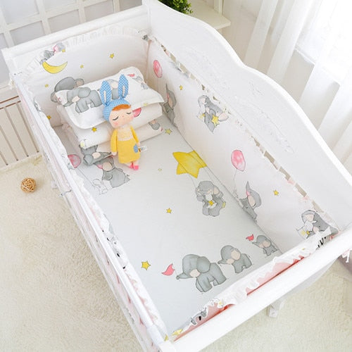 6Pcs Cartoon Baby Crib Bumpers Babies Bedding Sets Padded Baby Crib Rail Cot Bed Sheets Cotton  Customizable Baby Beddings Set