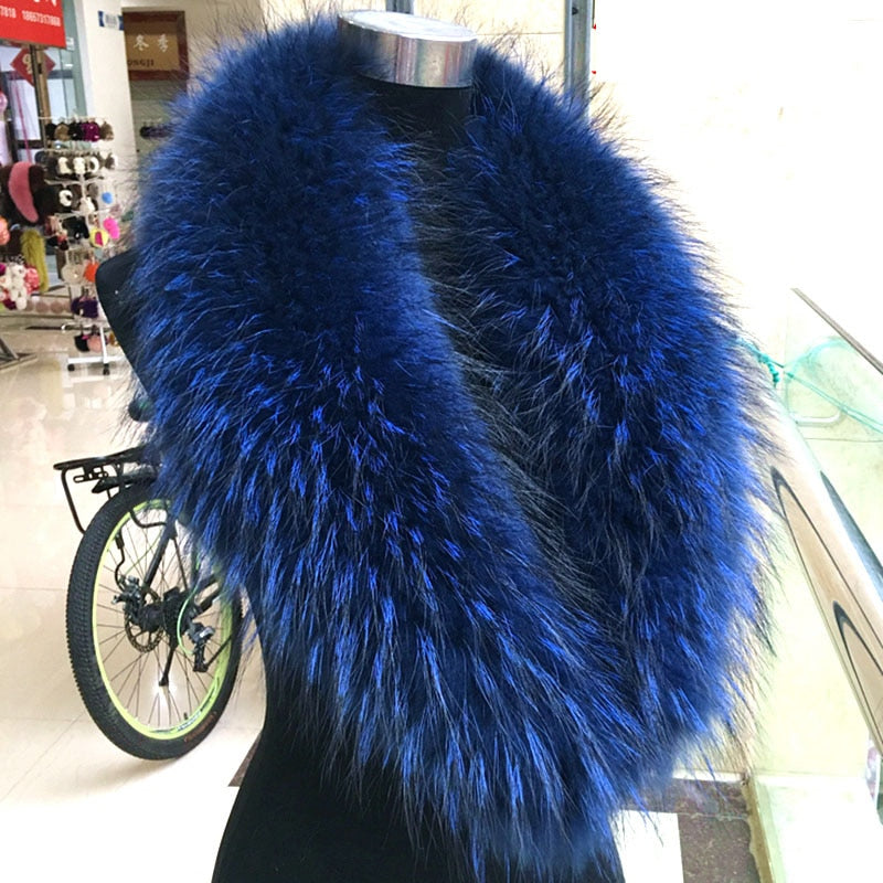 Cuello de piel de mapache Real 2020 para mujer, bufandas de piel Natural azul para invierno, calentador de cuello a la moda para mujer