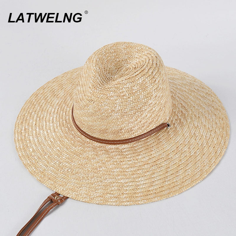 New Belt Strap Straw Sun Hat For Women Fashion Vacation Beach UV Hats WideBrim Panama Hats Outdoor Wholesale