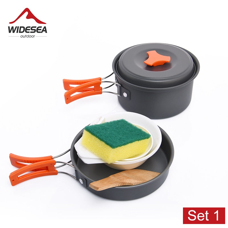 Widesea Camping Outdoor Cookware Set Tableware Cooking Cutlery Utensils Hiking Picnic Travel Equipment Tourist Cooker Fishing