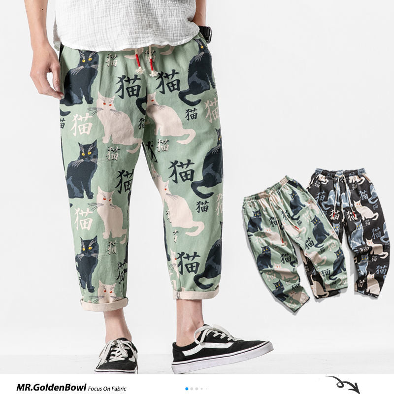 MRGB 2022 Men Fashion Cotton Print Harem Pants Streetwear Harajuku Oversized Casual Mens Trousers Drawstring Man Jogger Pants