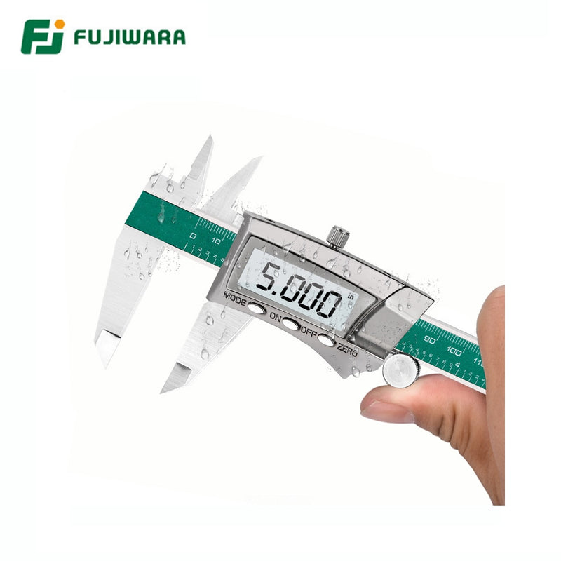 FUJIWARA Digital Display Stainless Steel Calipers 0-150mm 1/64 Fraction/MM/Inch LCD Electronic Vernier Caliper IP54 Waterproof