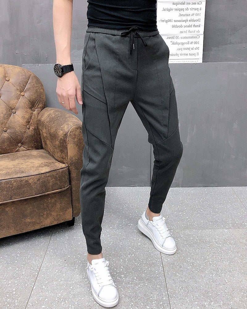 Moda coreana sólida Joggers hombres alta calidad primavera otoño pantalones hombres Slim Fit cordón hombres pantalones casuales negro/gris 36-28 caliente