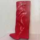 Ins Hot Spring Winter Gran calidad Estampado de cocodrilo Zapatos superiores Botín Hasta la rodilla Punta puntiaguda Over-lay Side Zip Mujer Botas 43