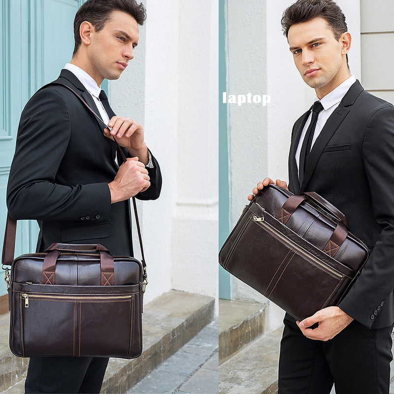 Maletines WESTAL para hombre, bolso de mensajero de cuero genuino para hombre, bolso para ordenador portátil de 14 pulgadas, bolsos de negocios de oficina de cuero para hombre para documentos 8572