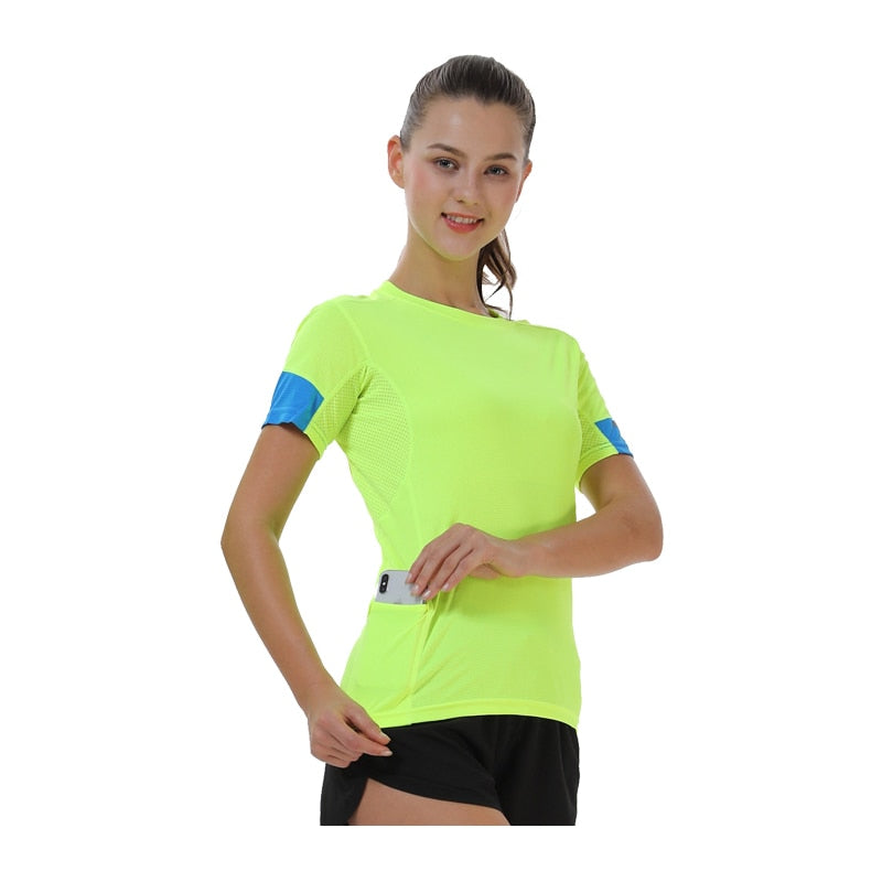 Sport Running T Shirt Women Quick Dry Marathon Active Tshirt Outdoor Training Jogging Shirt Pachwork Women Fitness Short Sleeve