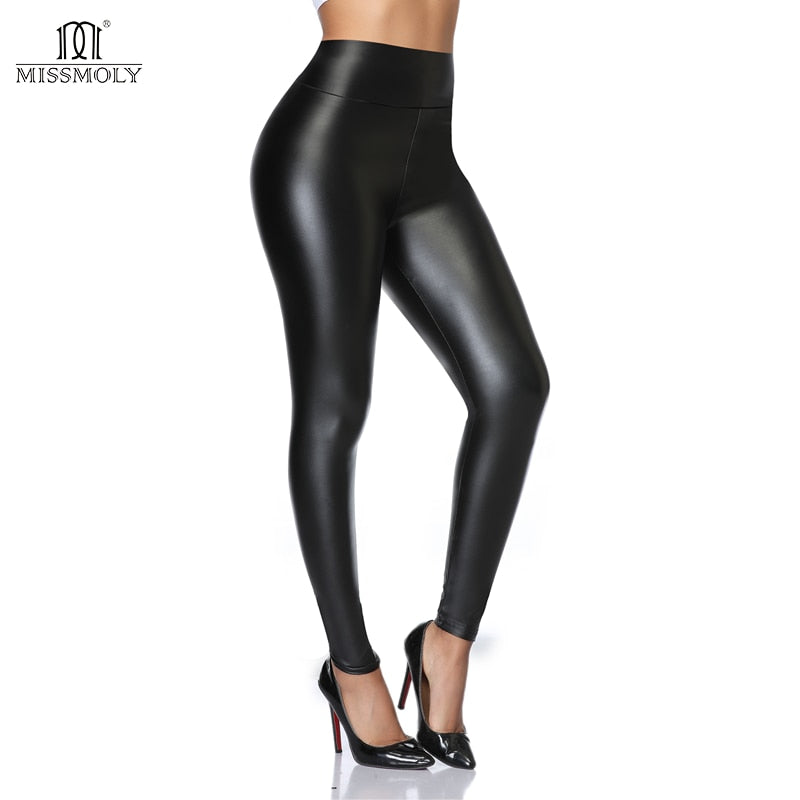 High Waist Faux Leather Leggings Women Non See-through Thick PU Leggings Hip Push Up Slim Pants Fitness Panties Butt Lifter