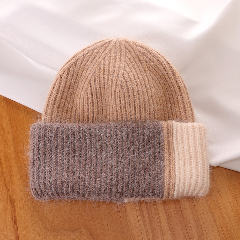 Rabbit Fur Beanies Soft Warm Fluffy  Winter Hat for Women Angora Knitted Hat  Skullies Beanies Female Bonnet Woman Knit Cap