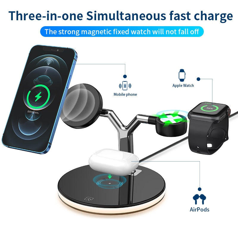 3in1 Magnetic Qi Fast Wireless Charger For IPhone 14 13 12 Mini Pro MAX Fast Charging Station For Apple Watch 8U 7 6 5 4 3 2