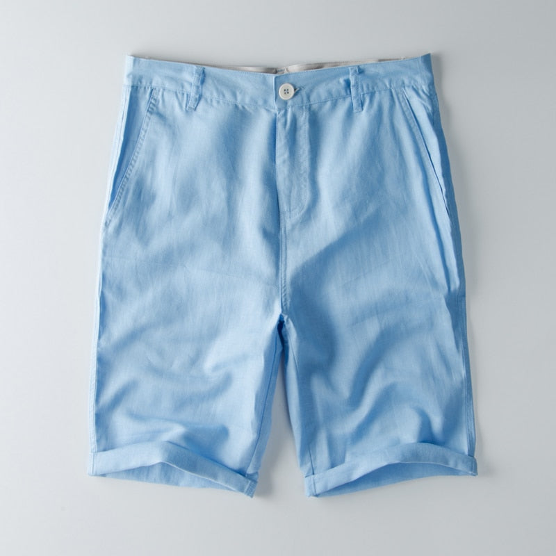 Pantalones cortos de lino nuevos de diseñador para hombre, pantalones cortos informales de playa para hombre, pantalones cortos Cargo sólidos de ocio salvaje para hombre, bermudas masculinas