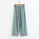 Trajes de mujer Sunc Spring LOOSE Blue Printed Kimono Jacket con mangas de plumas Pantalones de pierna ancha Trajes de ropa de dos piezas Viintage