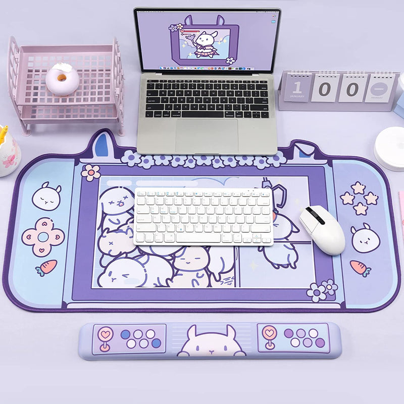 Purple Rabbit Trap Mouse Pad 44cm*80cm Super Cute Thickened Office Computer Big Mouse Pad Keyboard Pad Wrist Rest Girl Kawaii