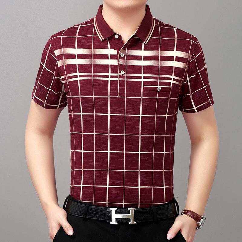 New Summer Polo Shirt Men Short Sleeve Polos Shirts Plaid Slim Fit Mens Pol Clothes Dress Bodybuilding Streetwear Poloshirt 1780