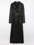 Lautaro Herbst Extra Langer Grüner Leder Trenchcoat für Damen Langarm Schärpen Einreiher Maxi Mantel 2021 Streetwear