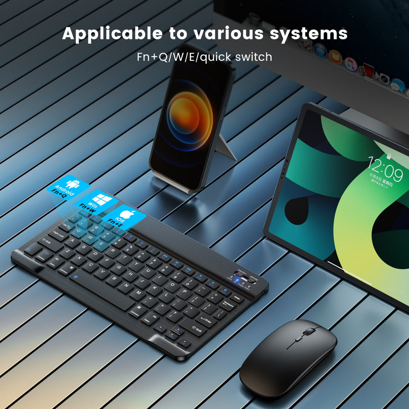 Kabellose Tastatur und Maus Wiederaufladbare spanische Bluetooth-Tastatur mit Maus Russische Tastatur für PC-Tablet-Telefone