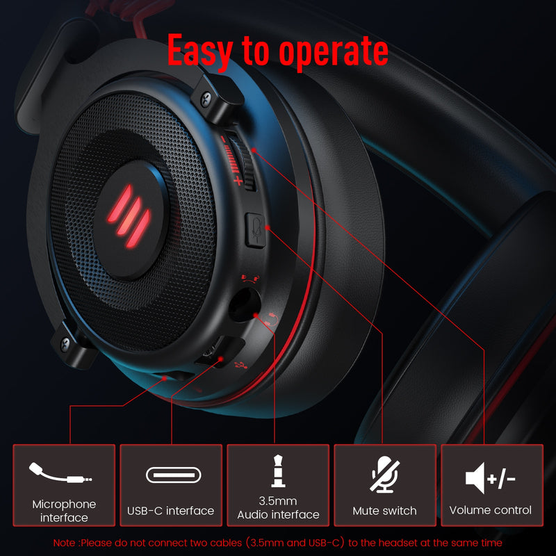 EKSA Gaming Headset Gamer E900/E900 Pro 7.1 Surround Wired Gaming Headphones with Microphone For PC/PS4/PS5/Xbox one/Switch