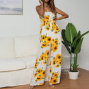 New Sunflower Printed Strap Jumpsuit Women High Waist Strampler Boho Yellow Spaghetti Strap Wide Leg Pants Summer Jumpsuits Ladies
